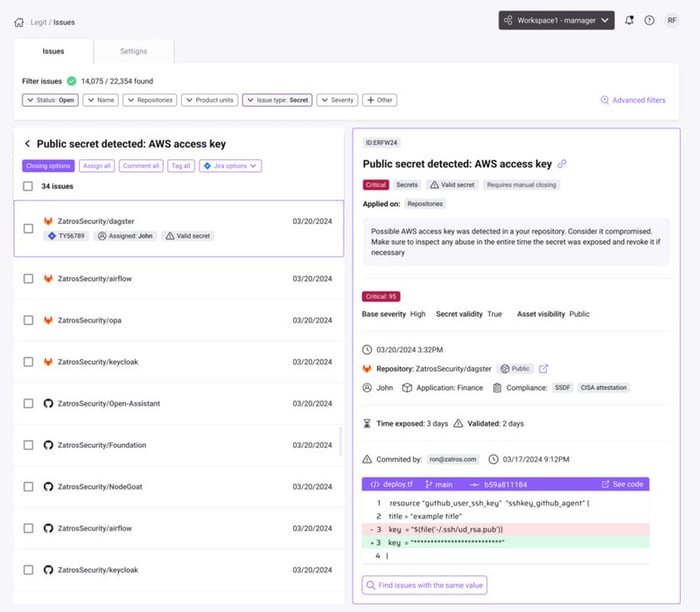 A shot showing our issue pane, including validity indication, the new issue score and the option to “find issues with the same value”